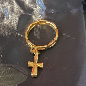 JAMES AVERY 14K Yellow Gold Twisted Wire Dangle Ring w/ Teresa Cross